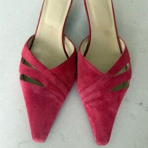 Pink suede kitten heels